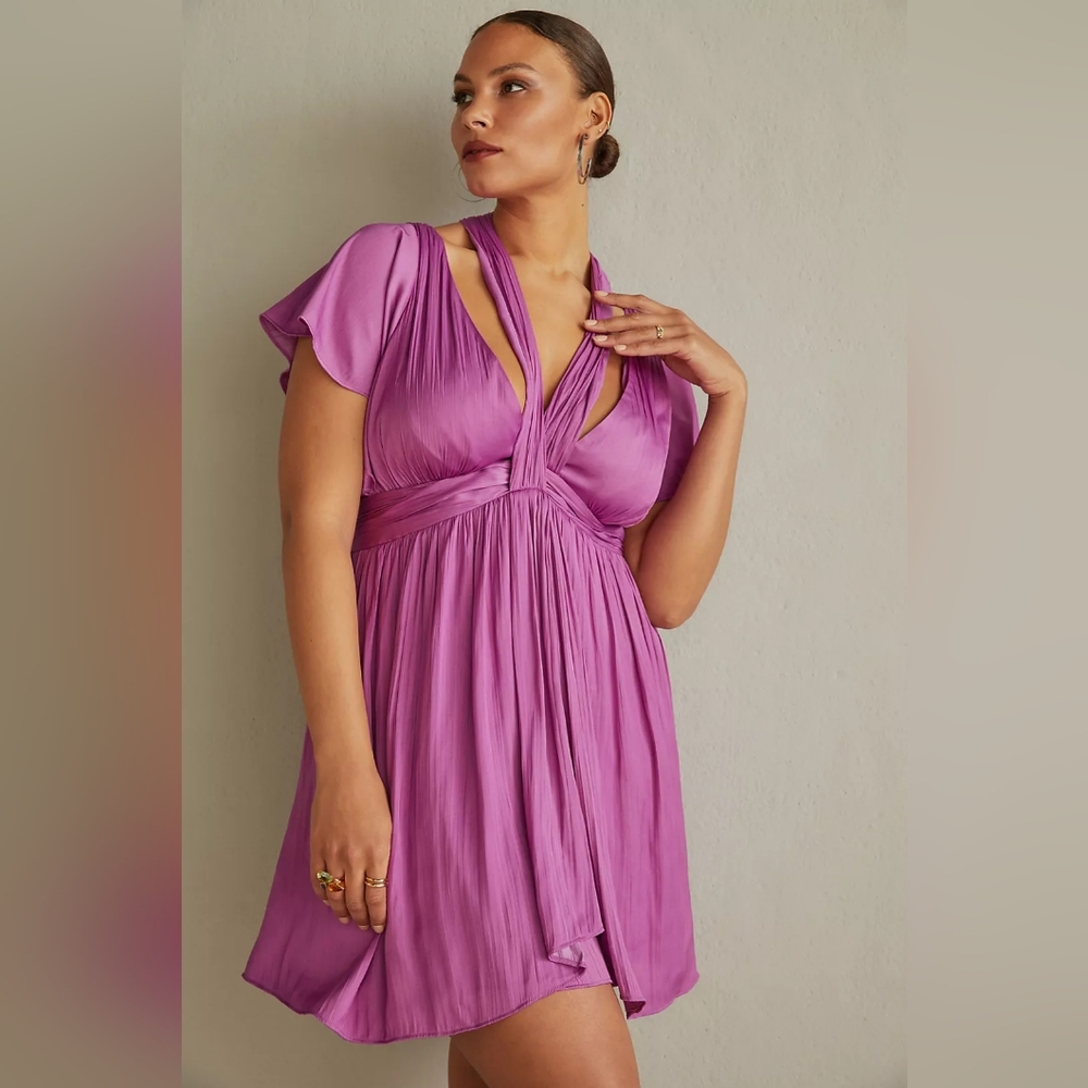 Anthropologie Deep V-Neck Vibrant Mini Dress